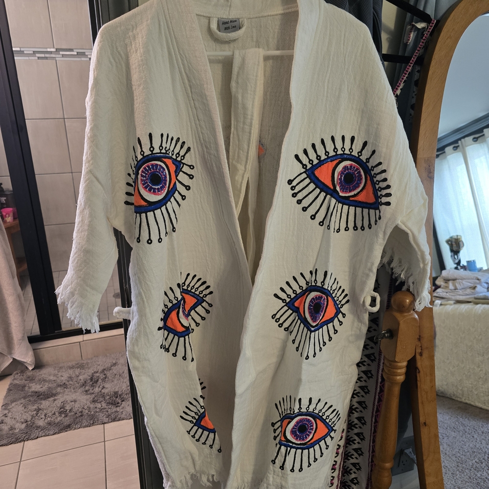 White Kimono with Eye Embroidery